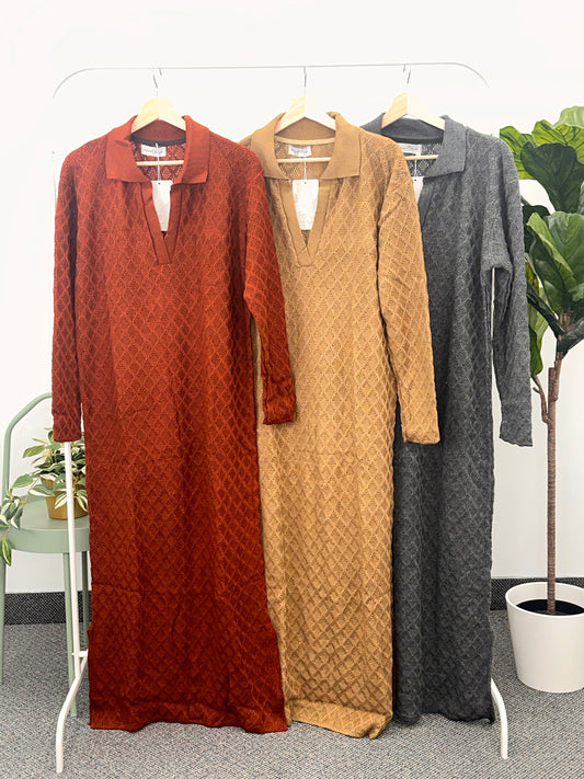 Long dress 00159 knitwear stoney v collar