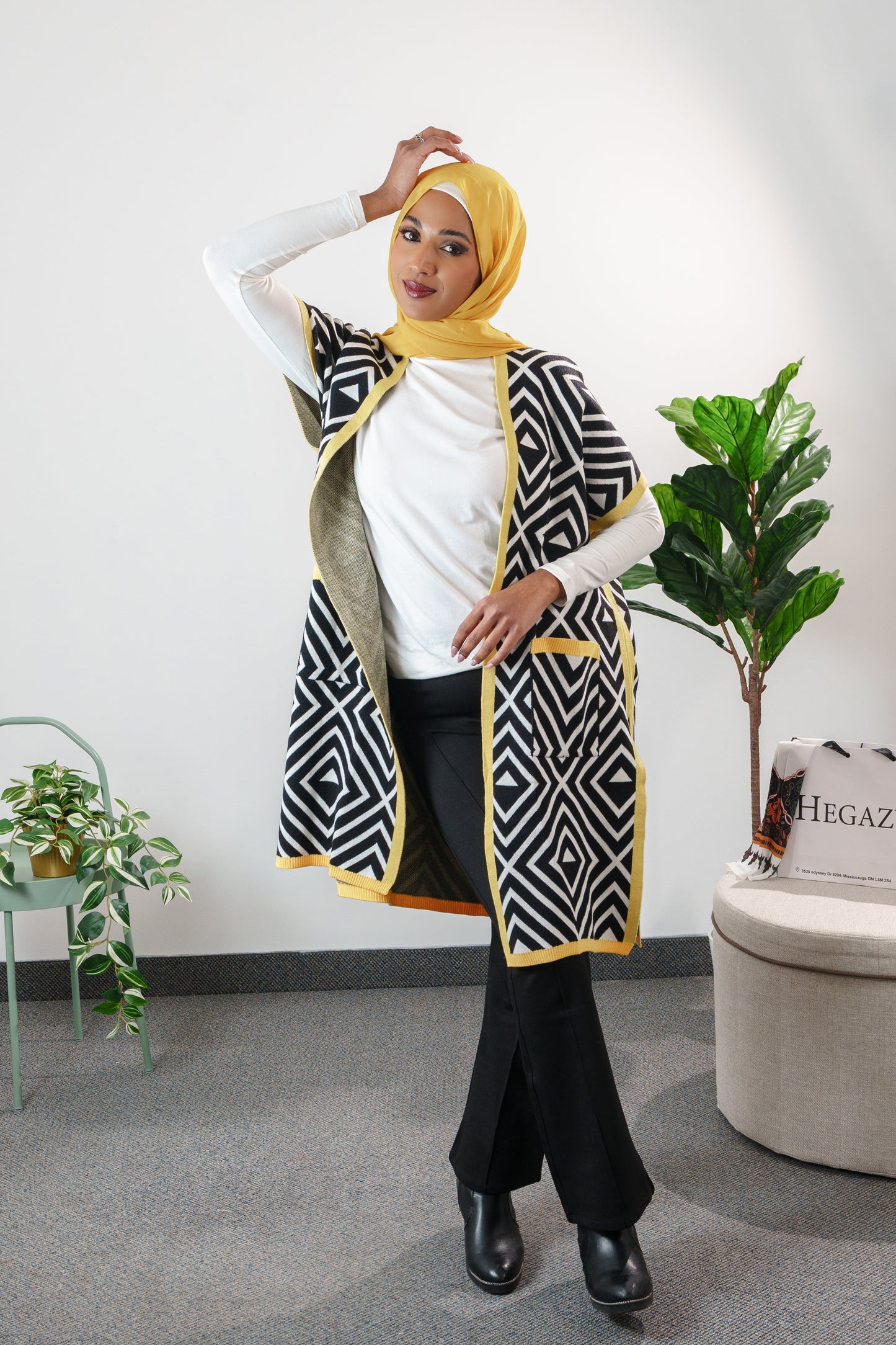 Printed long cardigan