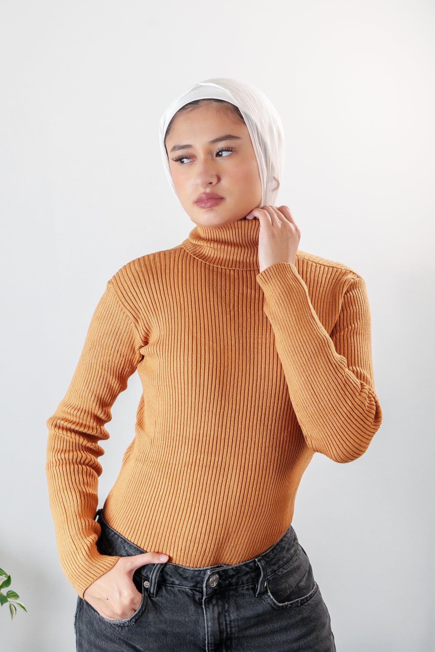 Pull uni à col roulé