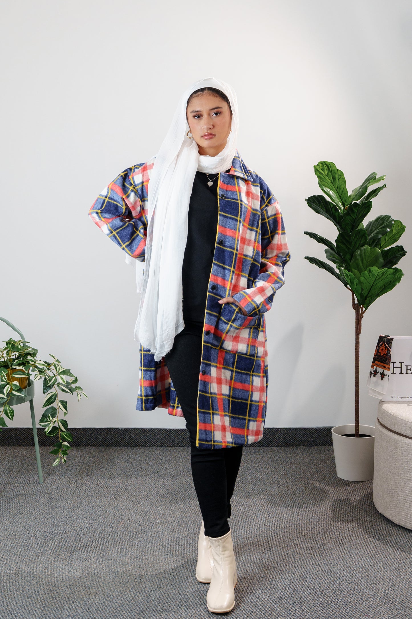 Women's Plaid Long Coat - Cozy Chic