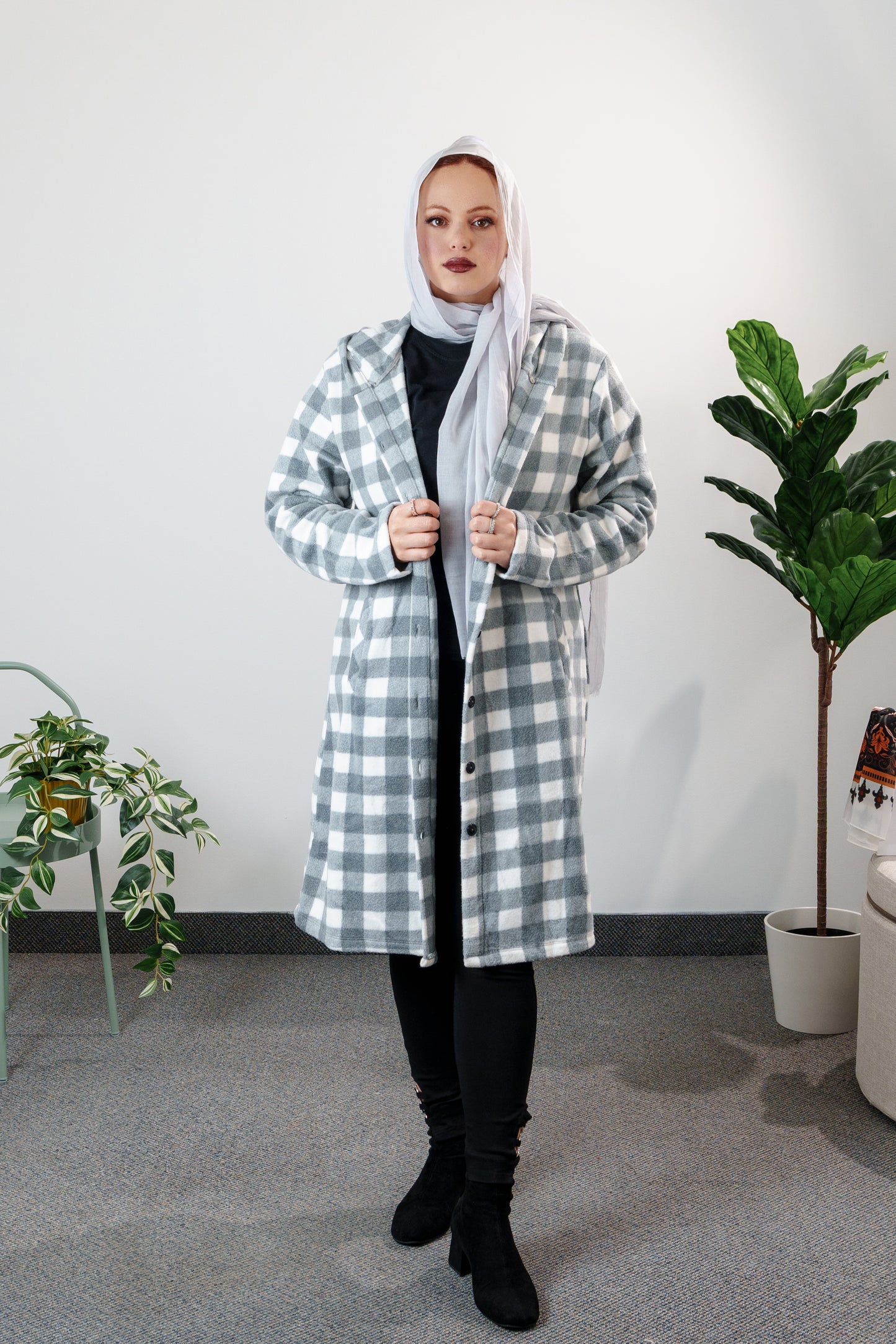 Women's Plaid Long Coat - Cozy Chic