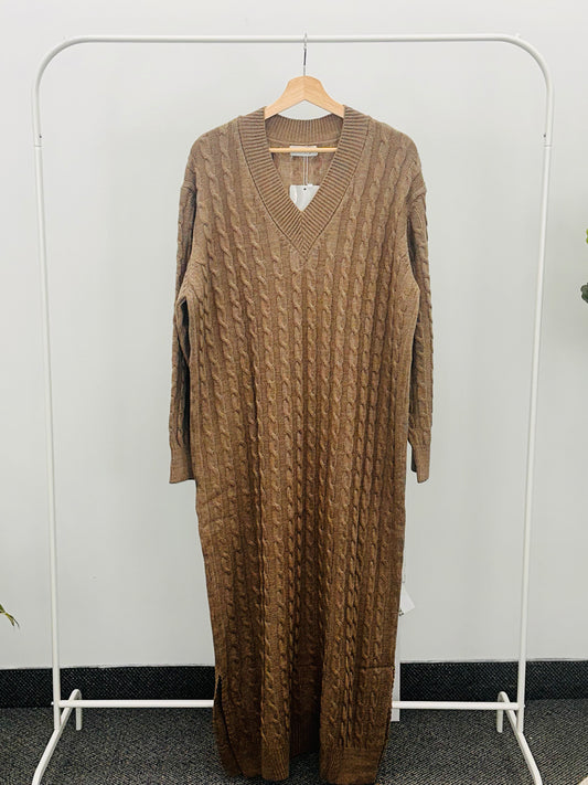 Long dress 00156 knitwear v collar