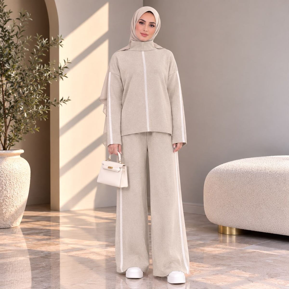 Contrast Knit Set