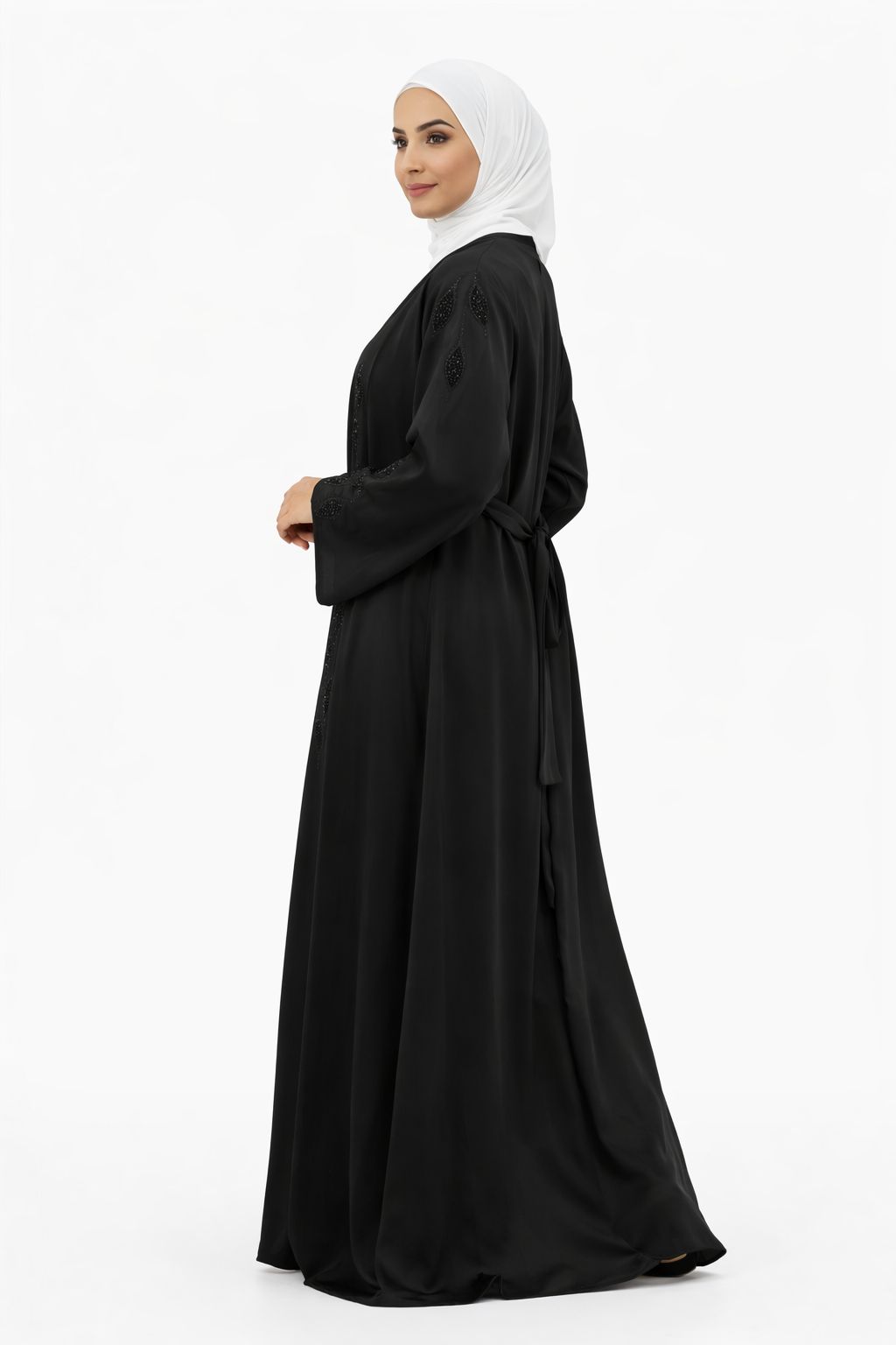 Elegant Black Embellished Open Abaya