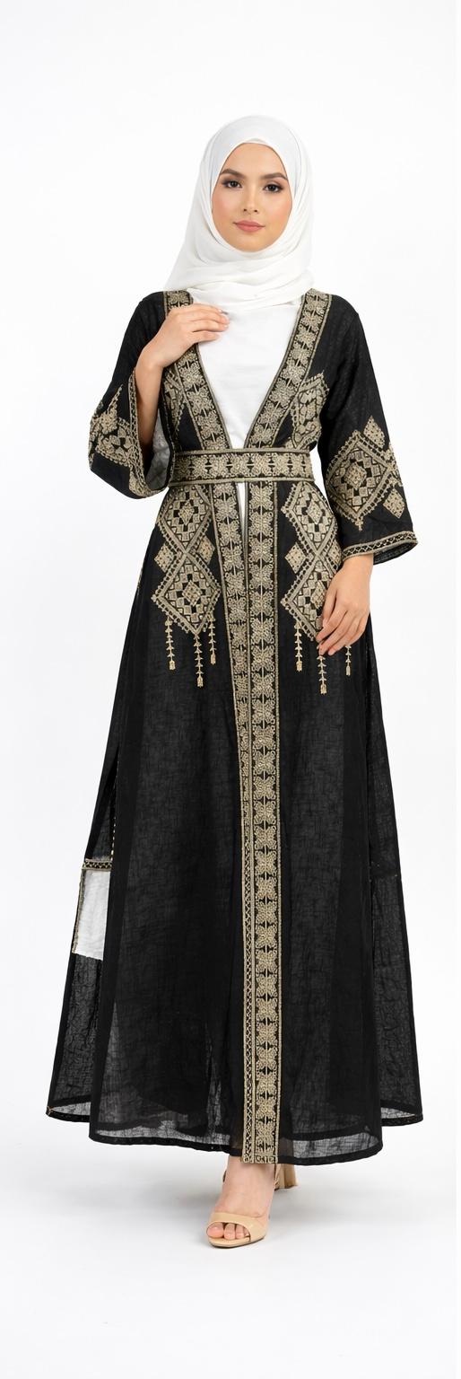 Layali Black Embroidered Kimono Abaya