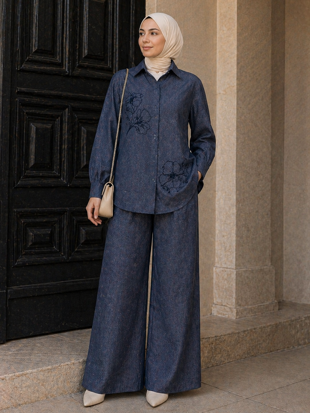 linen denim 2 flower set
