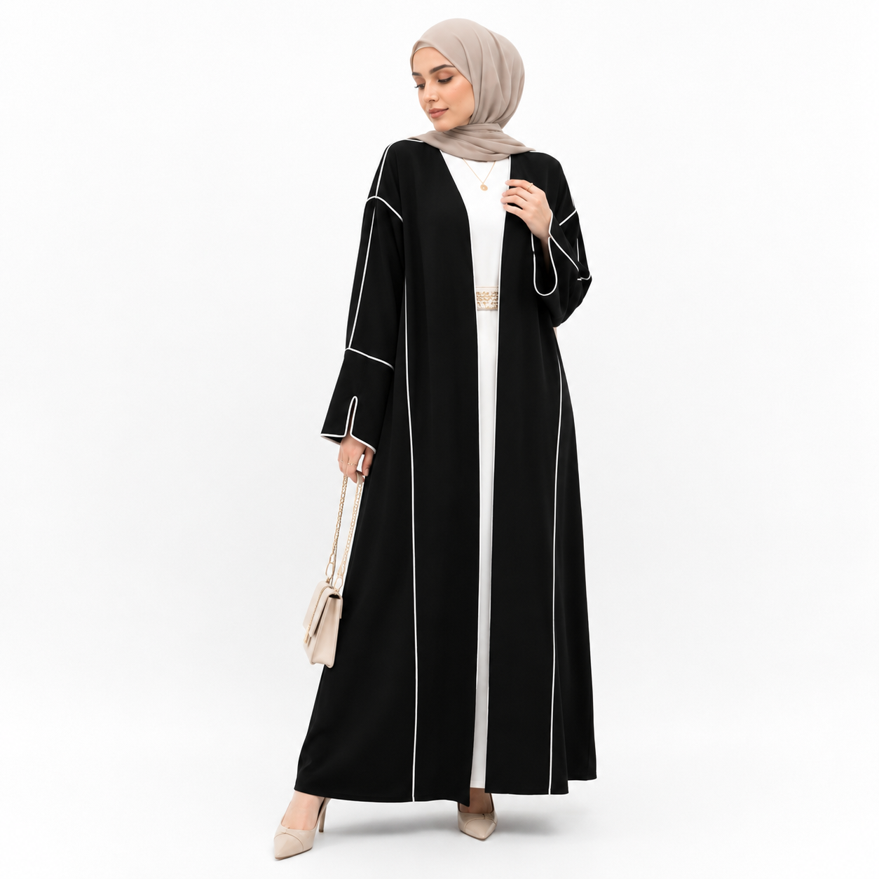 Contrast Trim Open Abaya