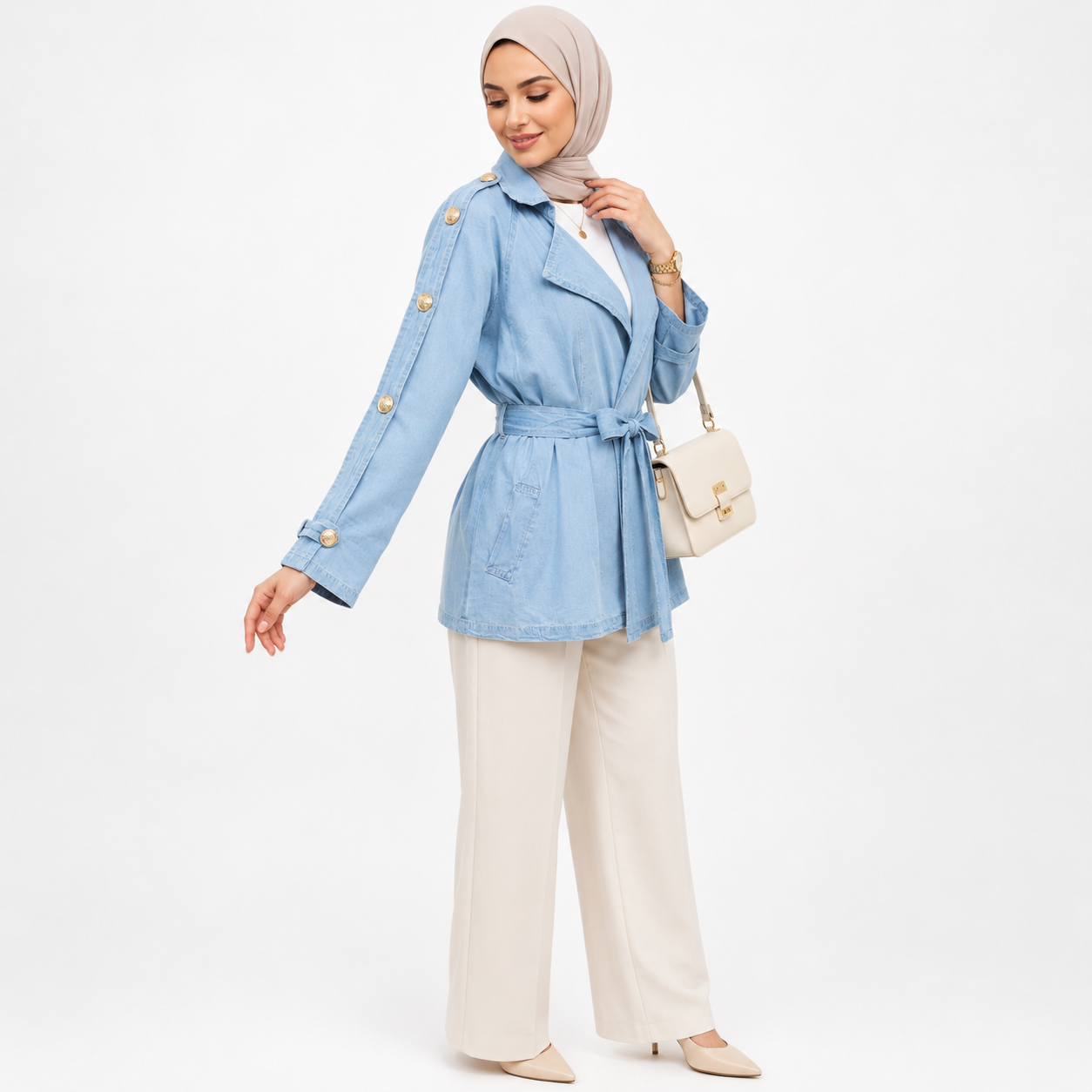 Sky Blue Belted Utility Jacket