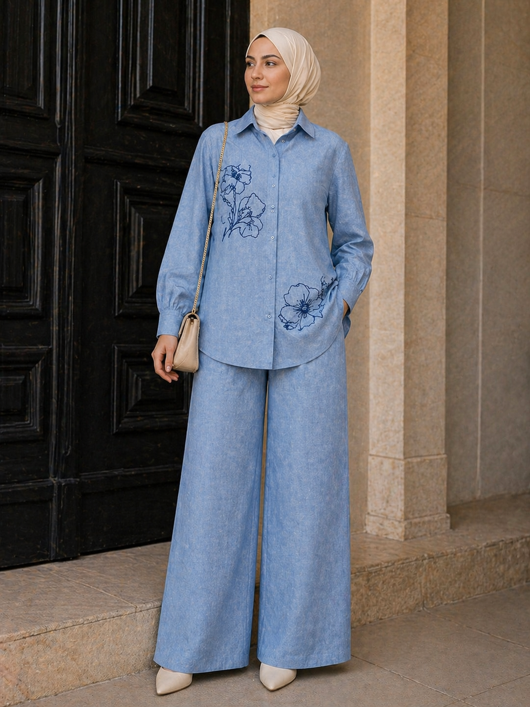 linen denim 2 flower set
