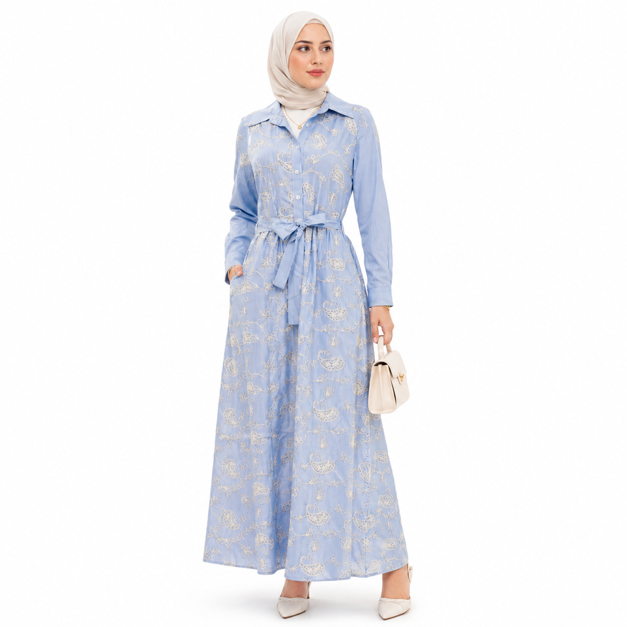 Sky Bloom Embroidered Maxi Dress