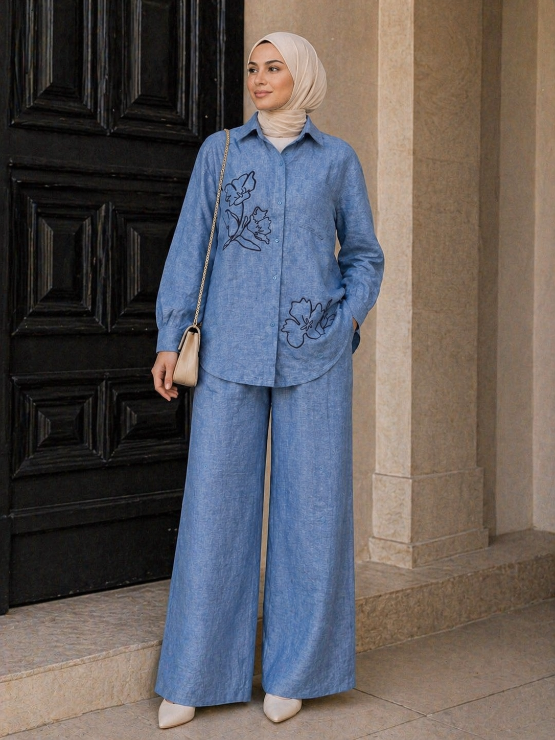 linen denim 2 flower set