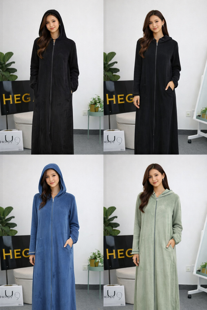 Luxury Hooded Zip-Front Maxi Dress