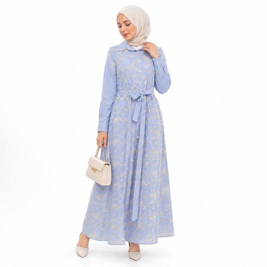 Sky Bloom Embroidered Maxi Dress