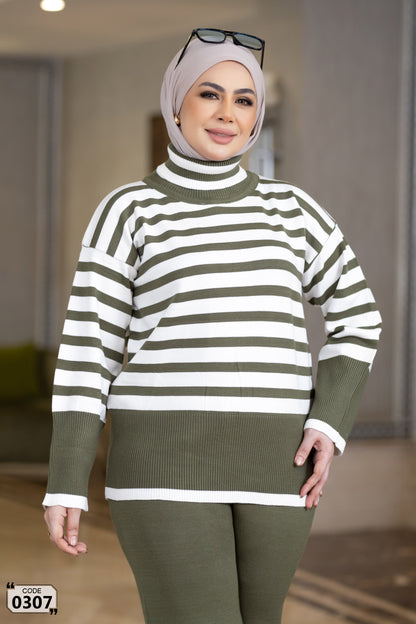 Colored striped turtleneck Knit set