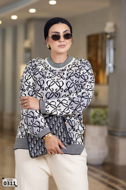 Checkerboard heart pattern sweater set