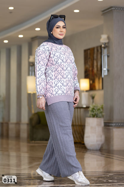 Checkerboard heart pattern sweater set