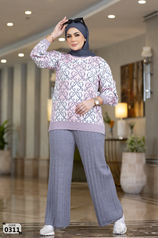 Checkerboard heart pattern sweater set