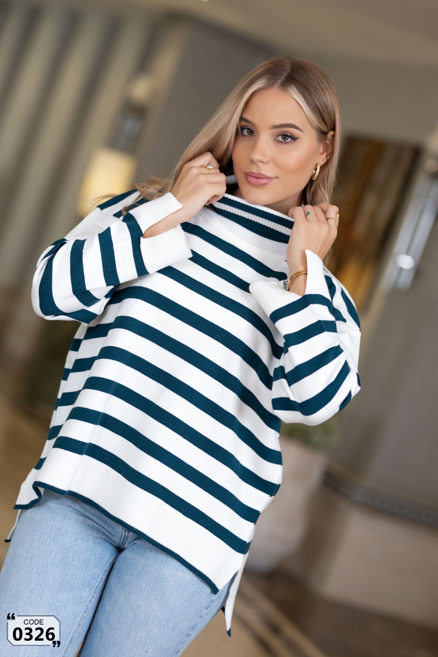 Striped turtleneck sweater