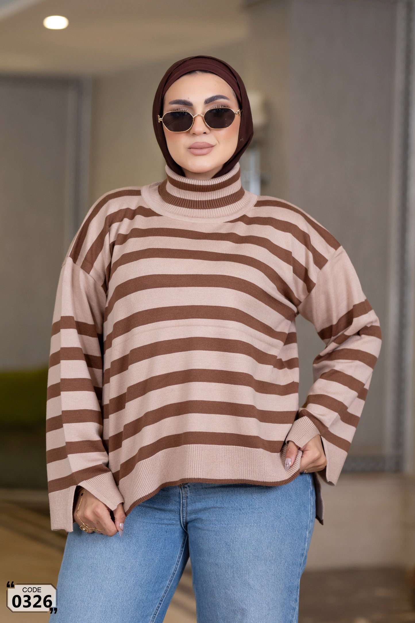 Striped turtleneck sweater