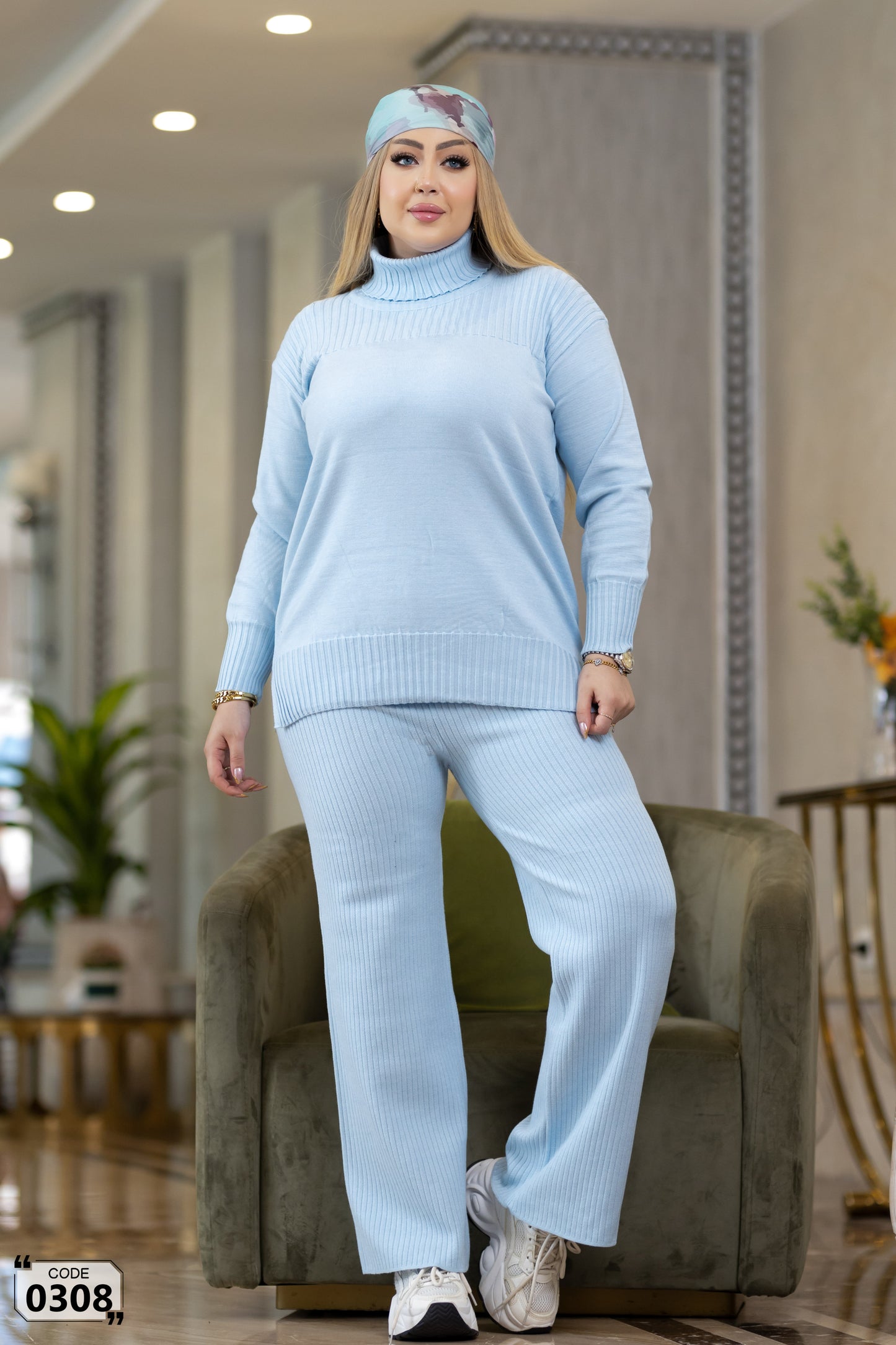 Hoddied  plain ribbed high collar Set