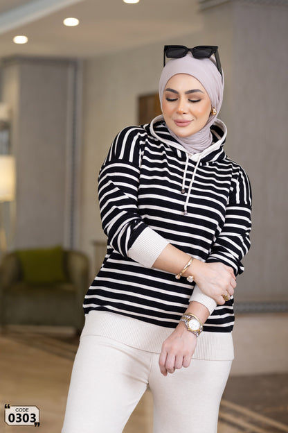Striped hoddied Set
