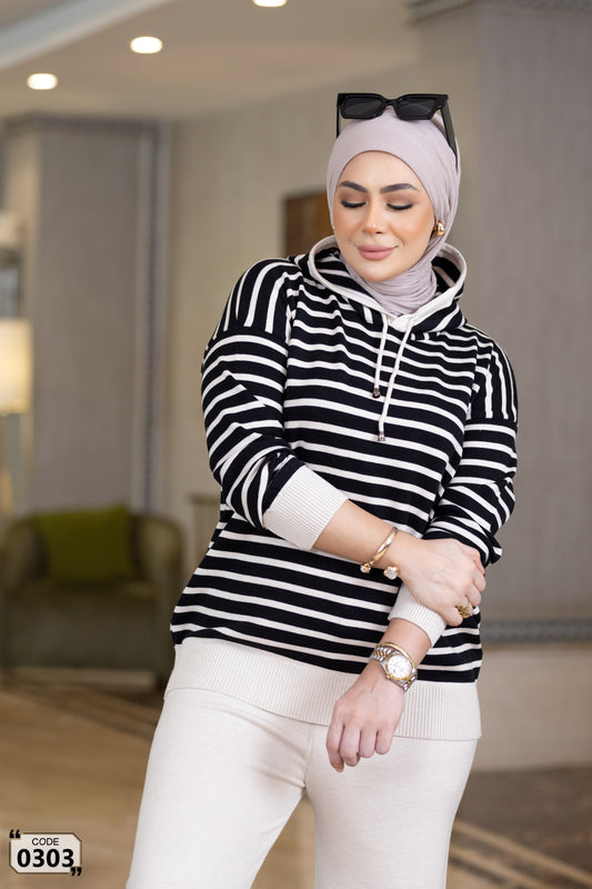 Striped hoddied Set