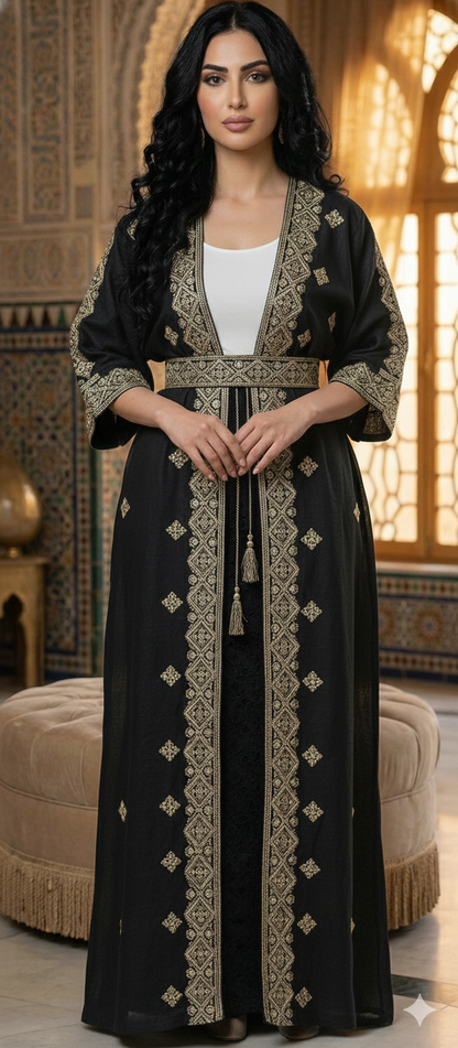 Layali Black Embroidered Kimono Abaya