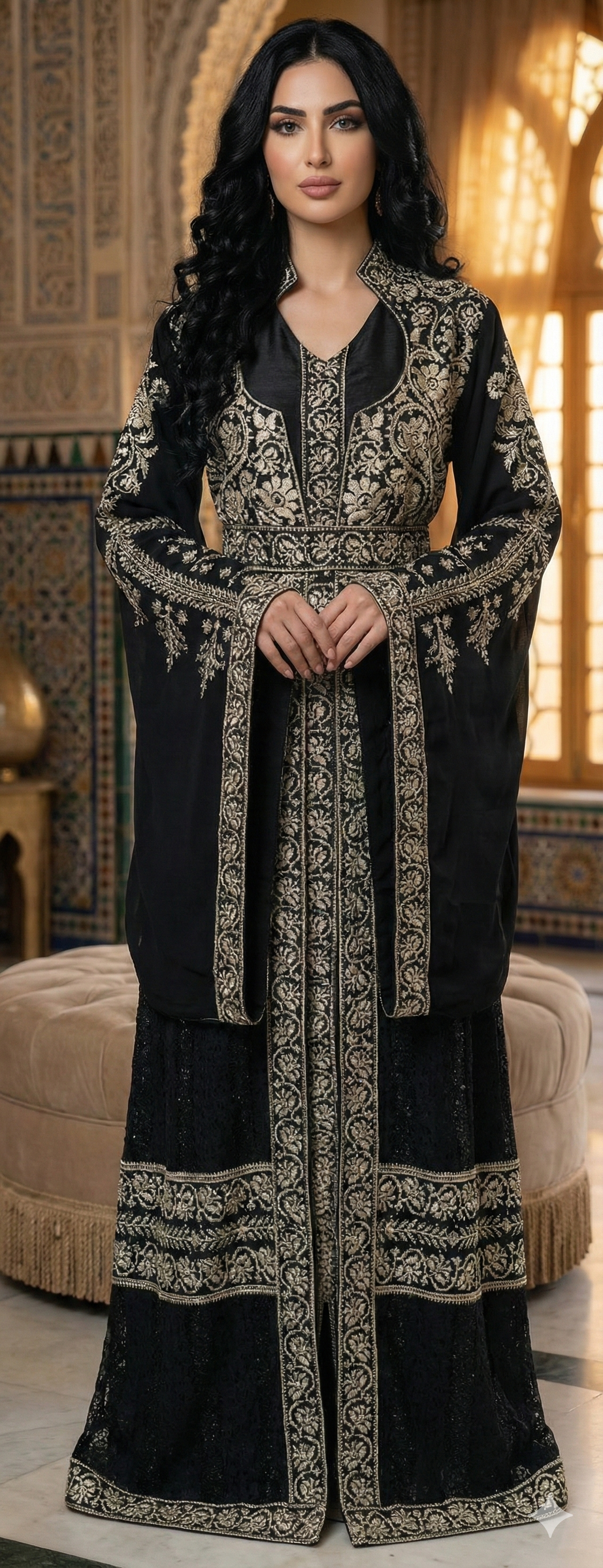Heritage Embroidered Open Abaya