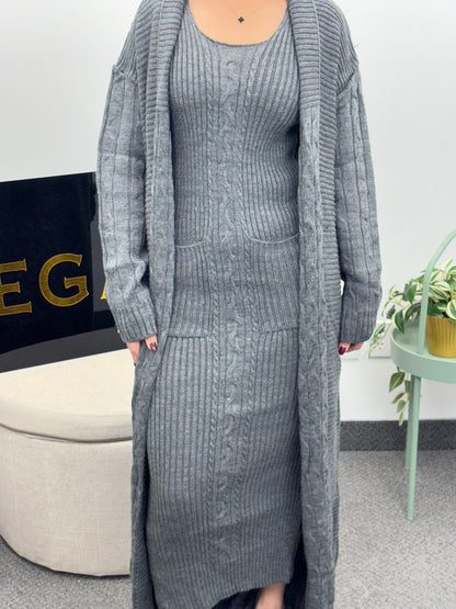Set 00162 knitwear long jacket + cut dress