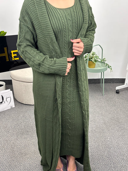 Set 00162 knitwear long jacket + cut dress