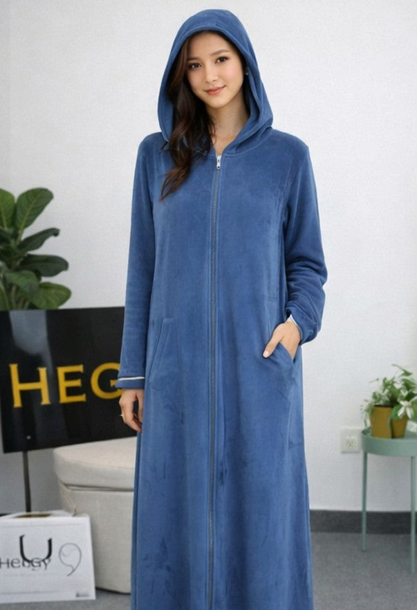 Luxury Hooded Zip-Front Maxi Dress