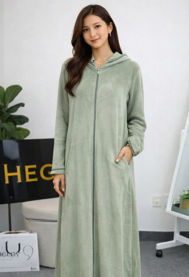 Luxury Hooded Zip-Front Maxi Dress