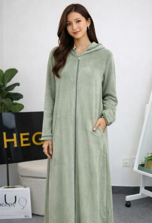 Luxury Hooded Zip-Front Maxi Dress