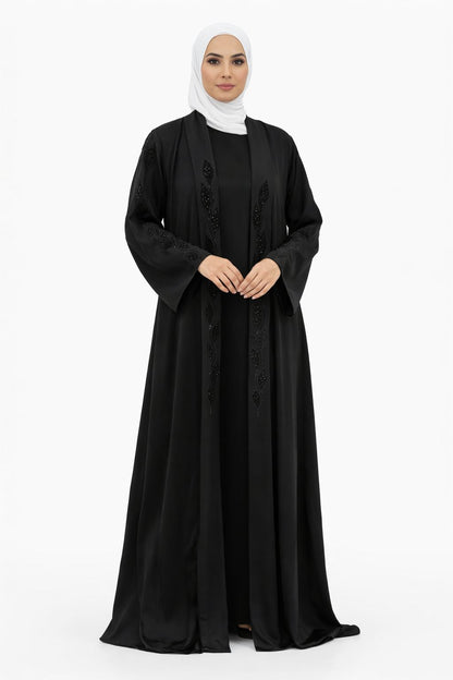 Elegant Black Embellished Open Abaya