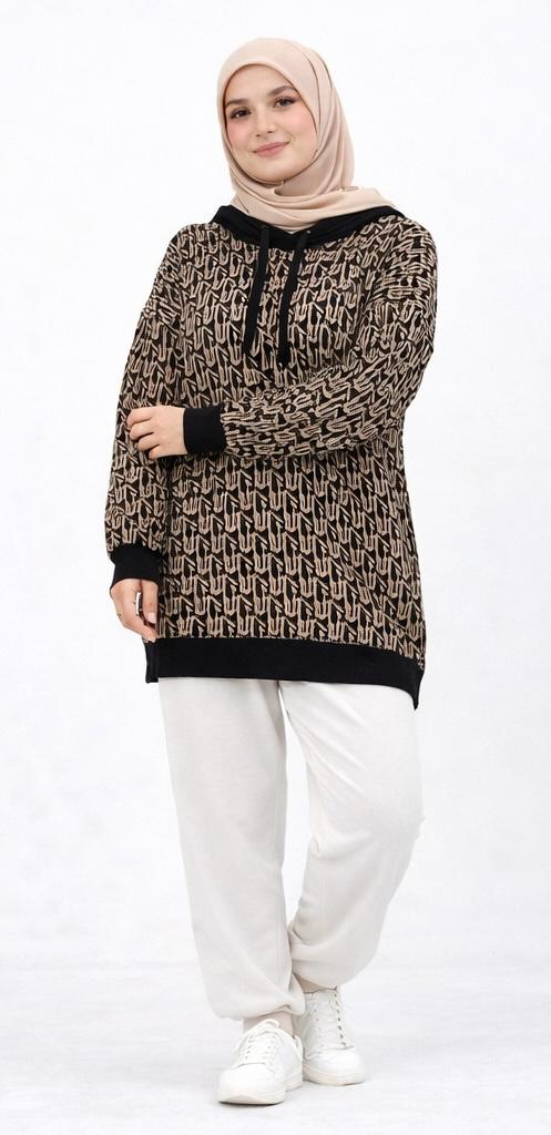 Signature Pattern Hooded Knit Tunic