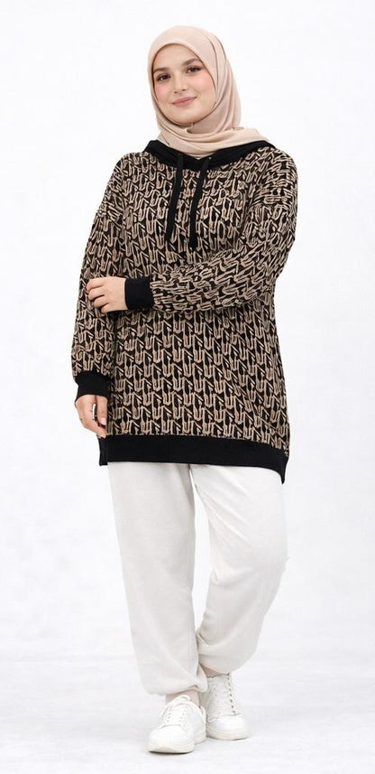 Signature Pattern Hooded Knit Tunic