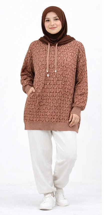 Signature Pattern Hooded Knit Tunic