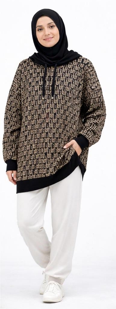 Signature Pattern Hooded Knit Tunic