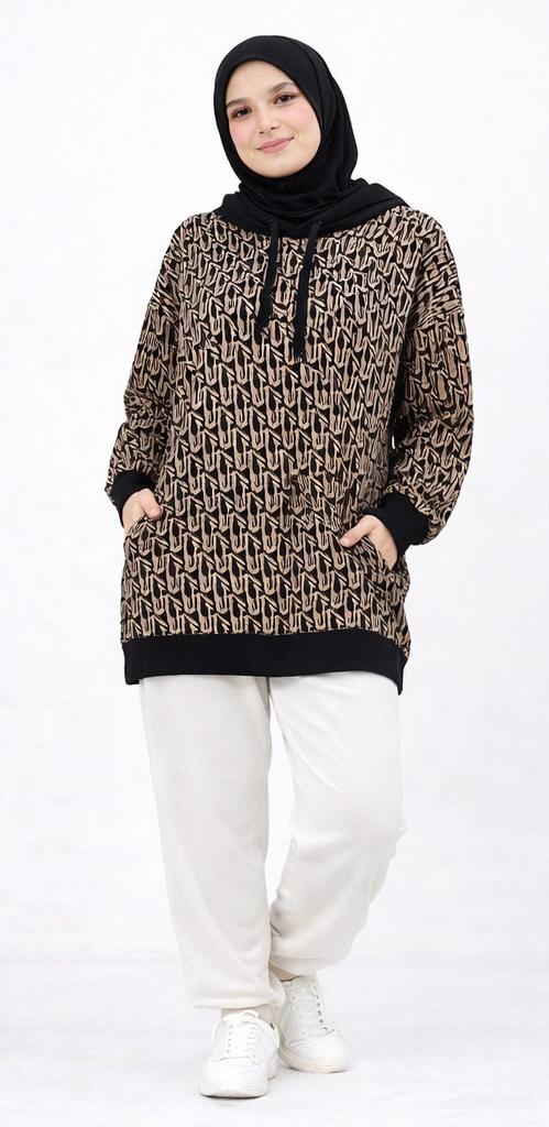 Signature Pattern Hooded Knit Tunic