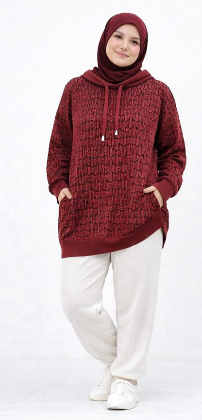 Signature Pattern Hooded Knit Tunic