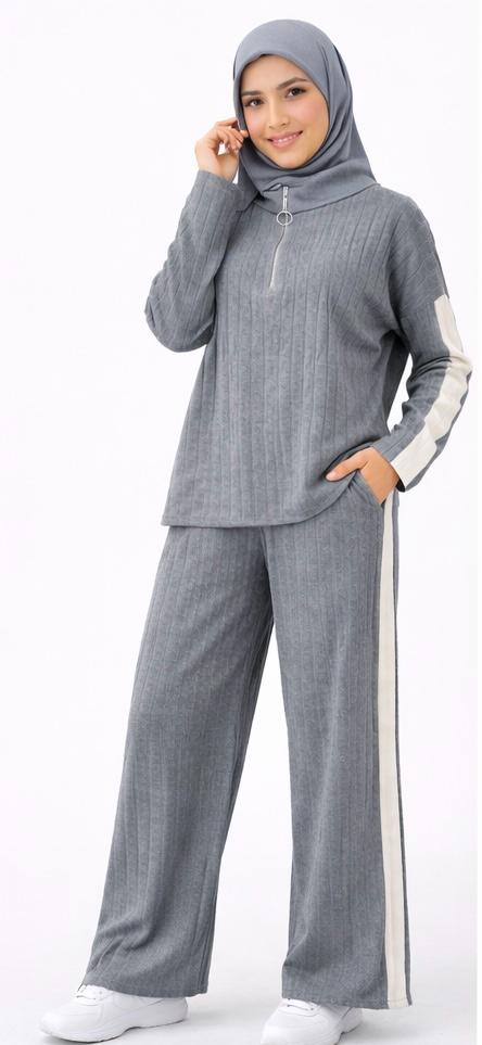 Ribbed Zip-Neck Modest Lounge Set