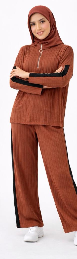 Ribbed Zip-Neck Modest Lounge Set