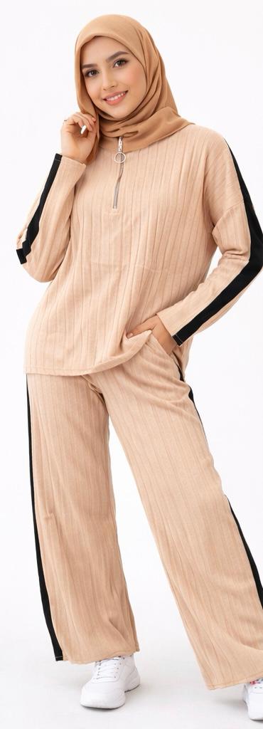 Ribbed Zip-Neck Modest Lounge Set
