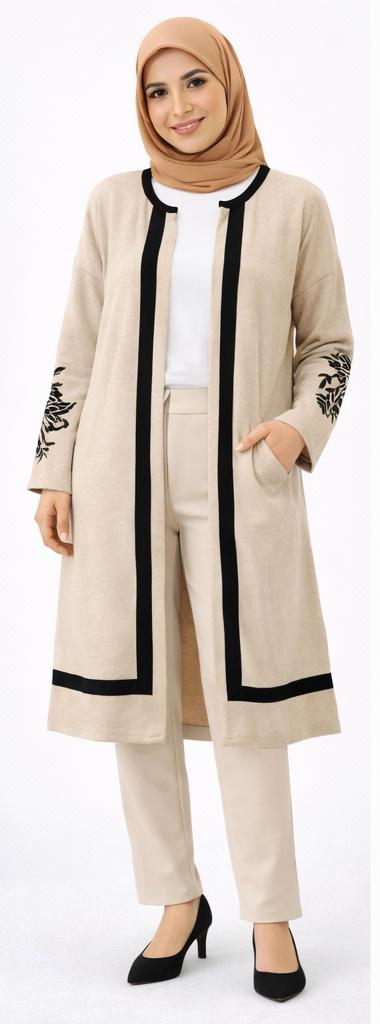 Botanical printed Open-Front Modest Cardigan