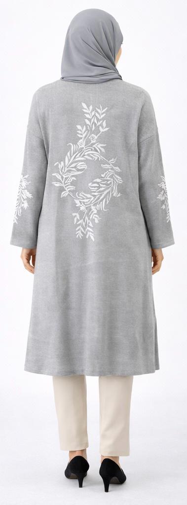 Botanical printed Open-Front Modest Cardigan