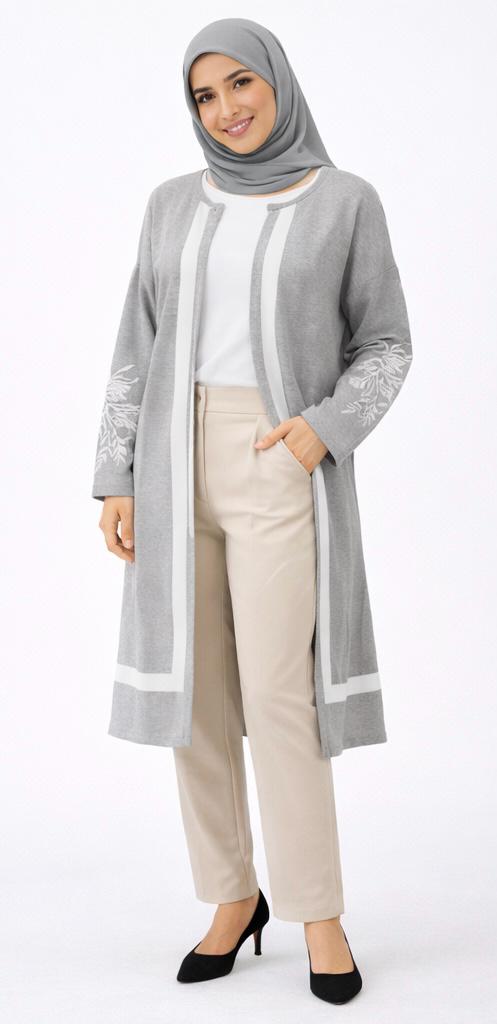 Botanical printed Open-Front Modest Cardigan