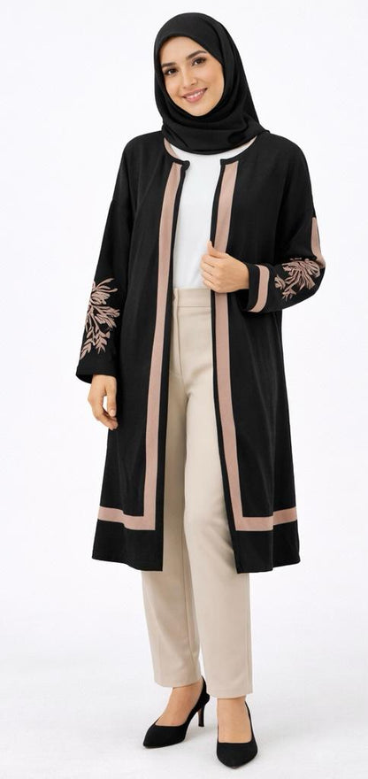 Botanical printed Open-Front Modest Cardigan
