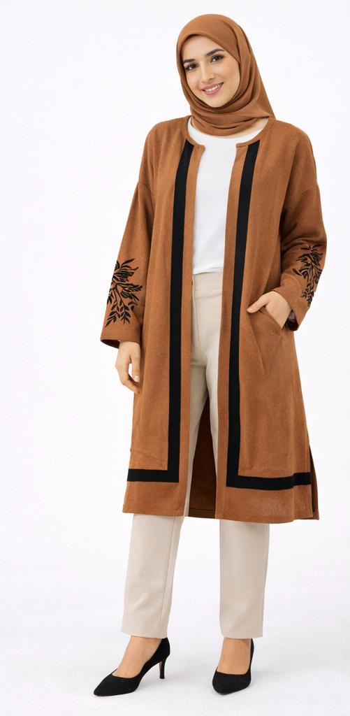 Botanical printed Open-Front Modest Cardigan