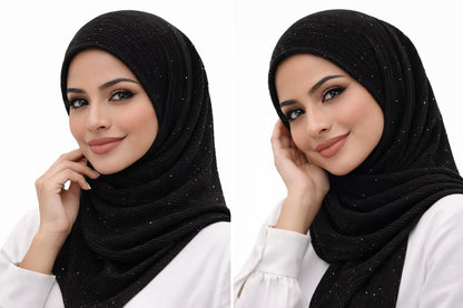 Pleated shimmery Square Hijab