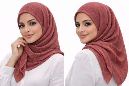 Pleated shimmery Square Hijab
